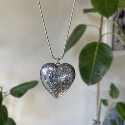 Vintage Sterling Silver Large Locket Heart Pendant Necklace 