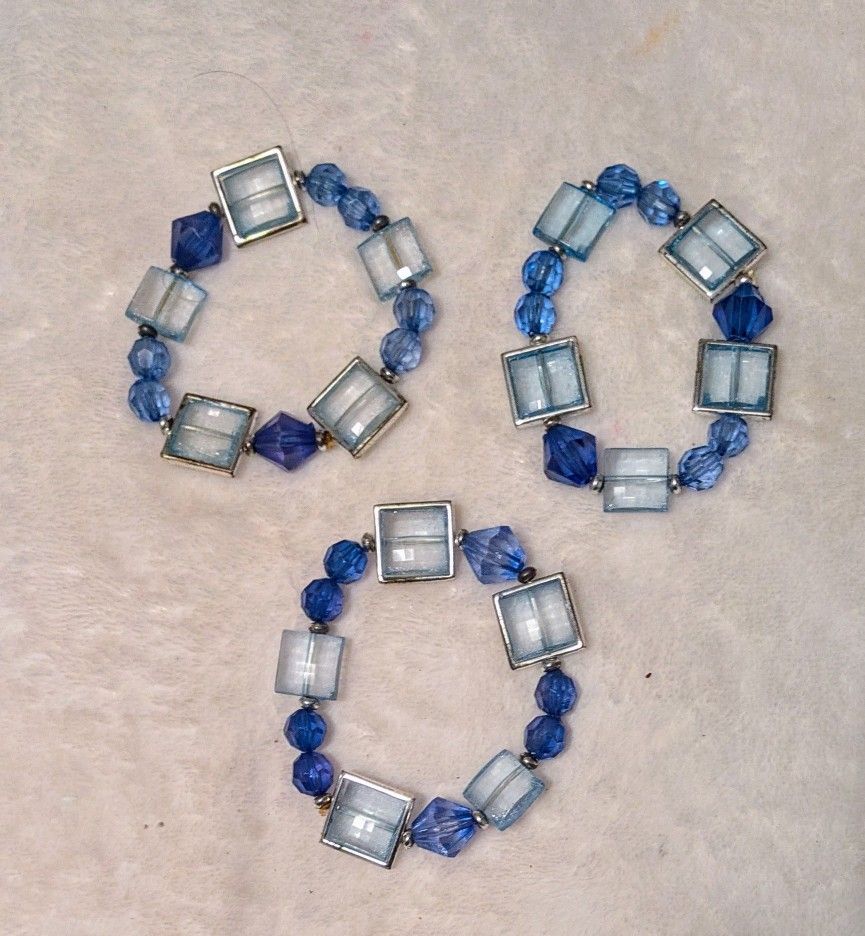 Bracelets Blue Silver Beaded Bracelets Three Available 3.5" Expandable $10 Each