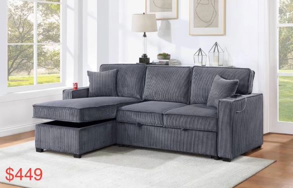 Corduroy Sectional Sleeper With USB Charging Port