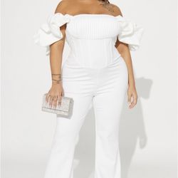 Fashion Nova White Corset Jumpsuit 
