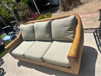 Wicker Rattan 3-Seat Sofa with Cushions
