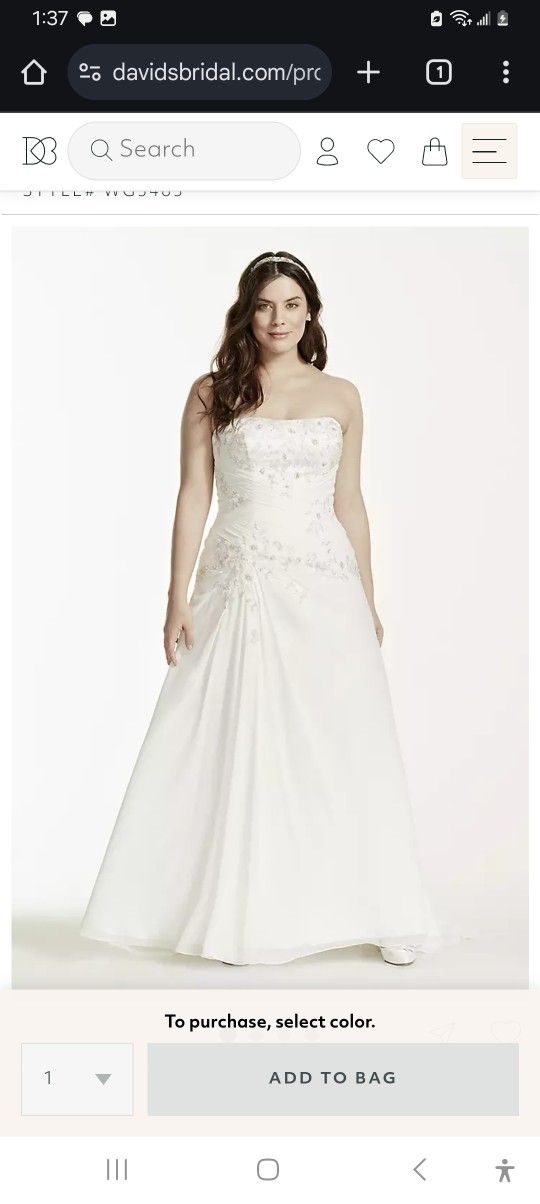 David's Bridal Chiffon over Satin Ivory White Size 18W Wedding Gown!! Beautiful Detail!!!