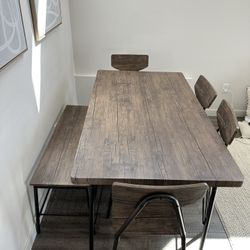 Brown Dining Table + 4 Chairs And Bench 