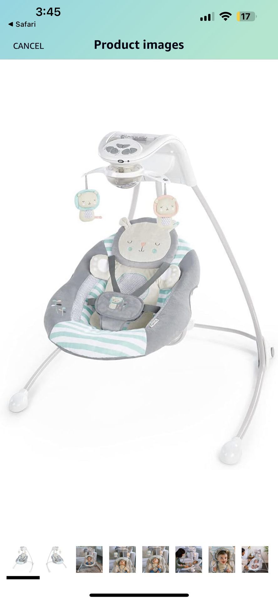 Ingenuity InLighten 6-Speed Foldable Baby Swing with Light Up Mobile, Swivel Infant Seat and Nature