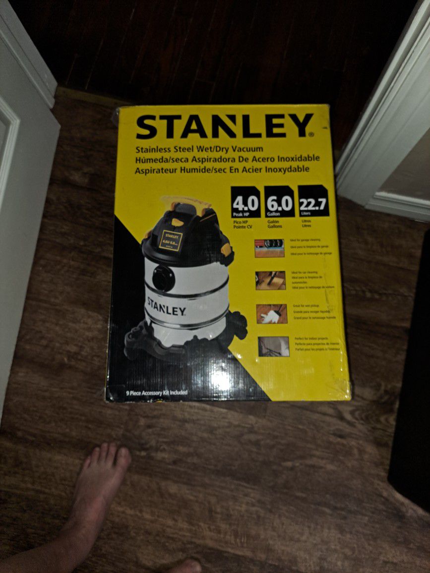 New Stanley Stainless Steal Wet And Dry 4.0hp 6.0 Gallon .22.7 Liters.