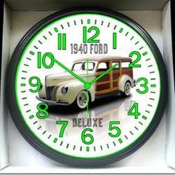 Wall Clock 1940 Ford Deluxe Glow In The Dark Wall Clock New!