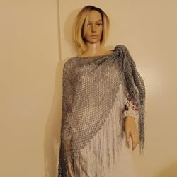 Silver Shawl With Tassels 
