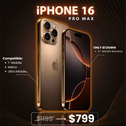 📱 Apple iPhone 16 Pro Max 5G – Starting today only $649 or $1 to Take It Home Today! 