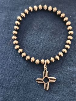 925 Navajo Style Pearl Bracelet w/Zia Charm