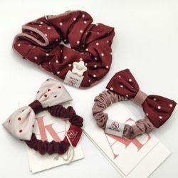 3-Pack Cute Bow & Polka Dot Hair Scrunchies – Soft & Comfy, Red/White
