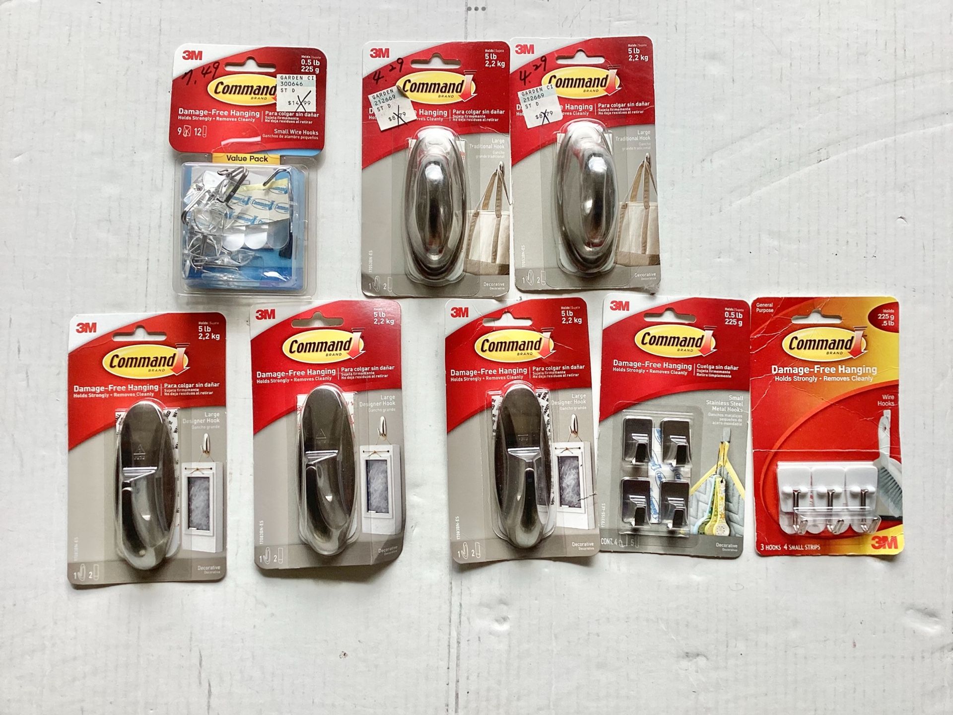 8 NEW 3M Command Damage-Free Hanging Hooks Brushed Nickel Finish Holds 5 Lbs. Each