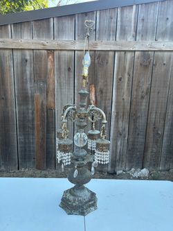 HOLLYWOOD REGENCY Waterfall Candelabra Lamp – Vintage Crystal Brass Lamp