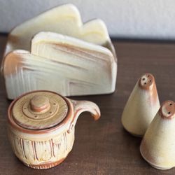 Frankoma Pottery Set - Napkin Holder, Salt and Pepper Shakers and Sugar Bowl
