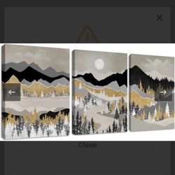 Living Room Abstract Wall Art Gold Mountain Landscape Scenery on Canvas Prints