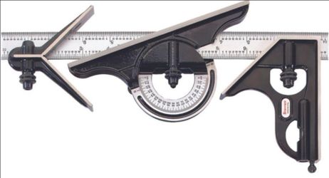 Starrett Combination Set with Square, Center and Reversible Protractor Head and Blade - 12" Blade Length, Cast Iron Heads, Hardened Steel, 4R Graduati