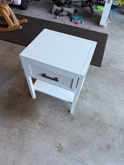 White Nightstand with Drawer and Shelf