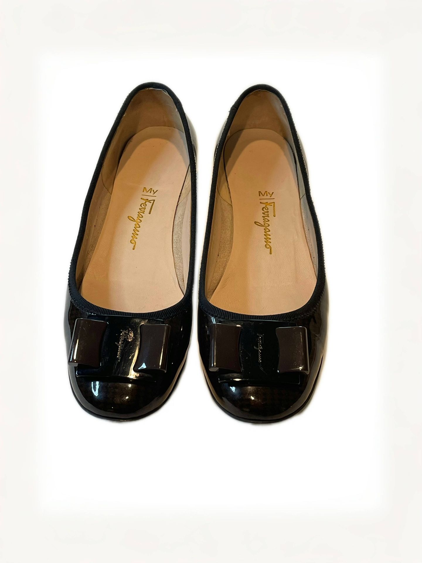 Ferragamo Varina Houndstooth Patent Leather Flats – EU 37