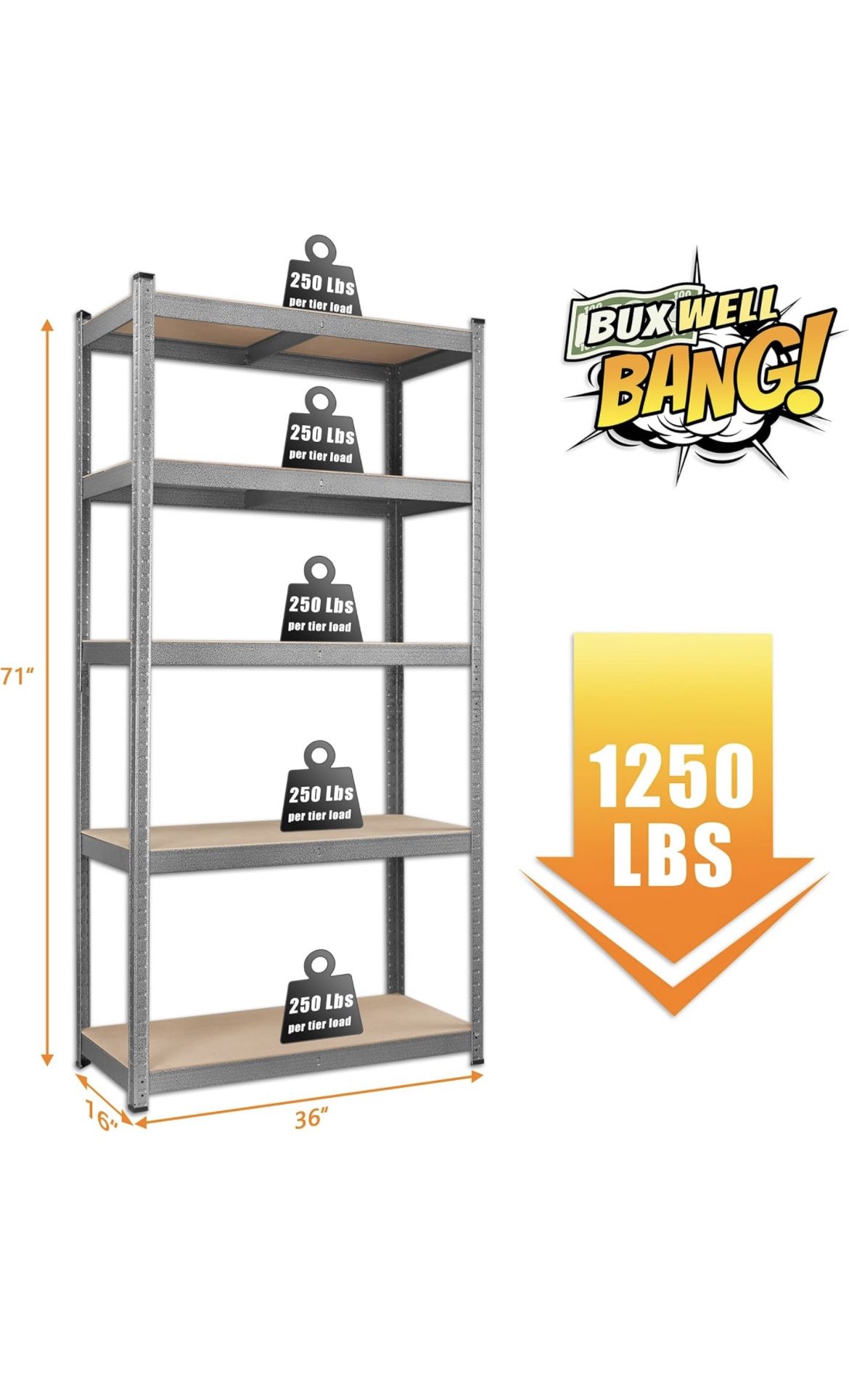 5-Tier Metal Storage Shelves, Adjustable- New In Box