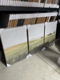 Framed Canvas Print Wall Art Set Green Pasture Countryside Flower