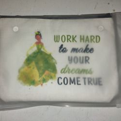 Disney Princess Tiana White Green Bag Inspirational Work Hard Dreams