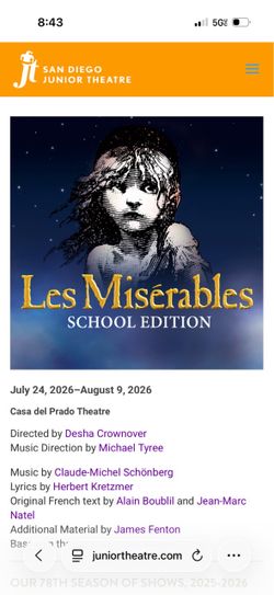 3 Les Miserables Tickets Sunday, August 9, 2026 2:00PM
