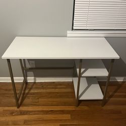Basic White Desk w/ Bronze Legs 2 Shelves