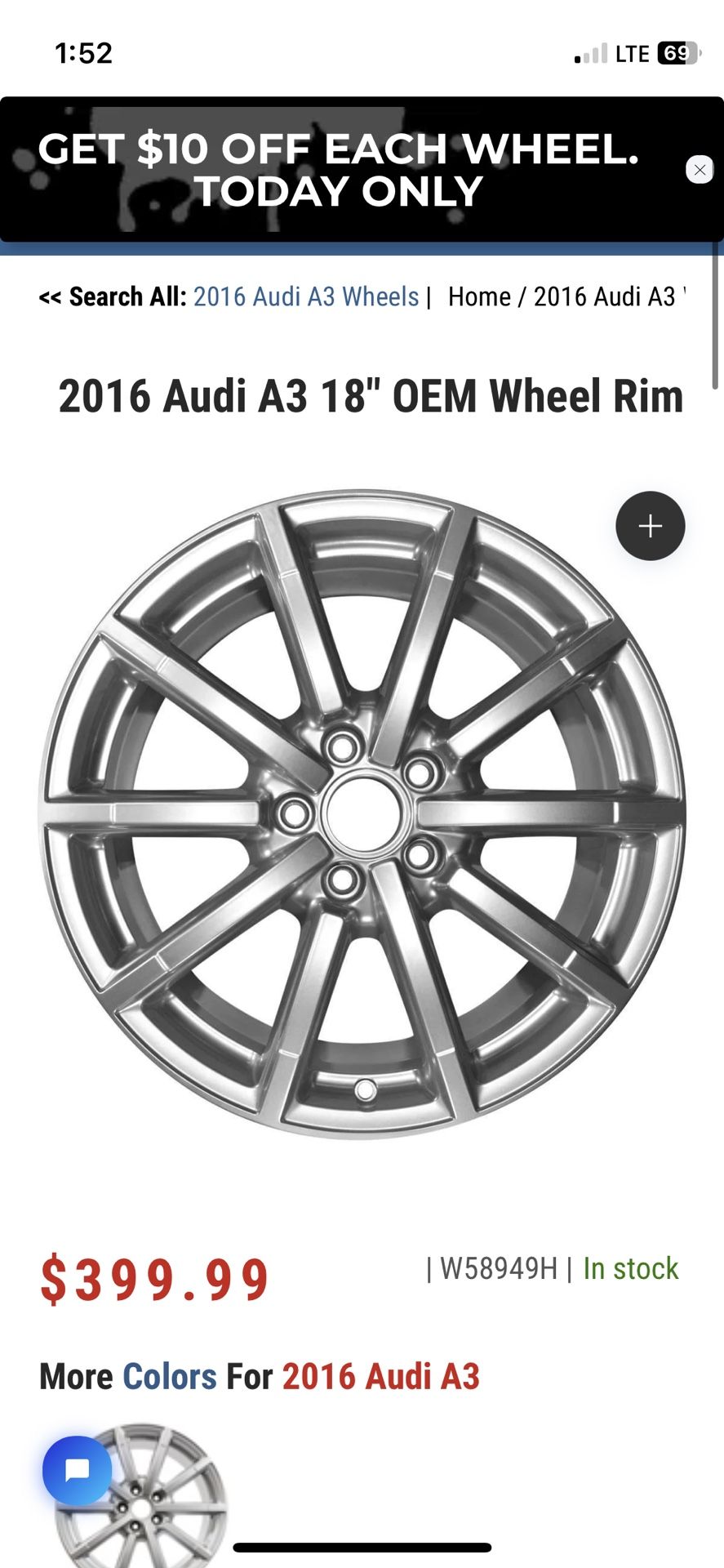 2016 Audi A3 18”OEM