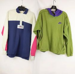 Vintage Nike Colorblock Hoodie & Pro Club Rugby Shirt in Navy Men's M Lot of 2