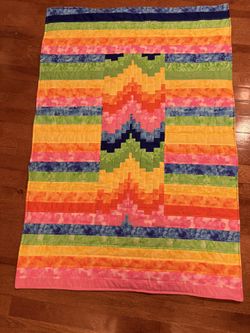 Bright Bargello Lap Quilt – Handmade, 41x60