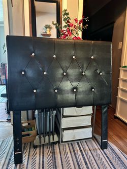 Black Faux Leather Tufted Headboard