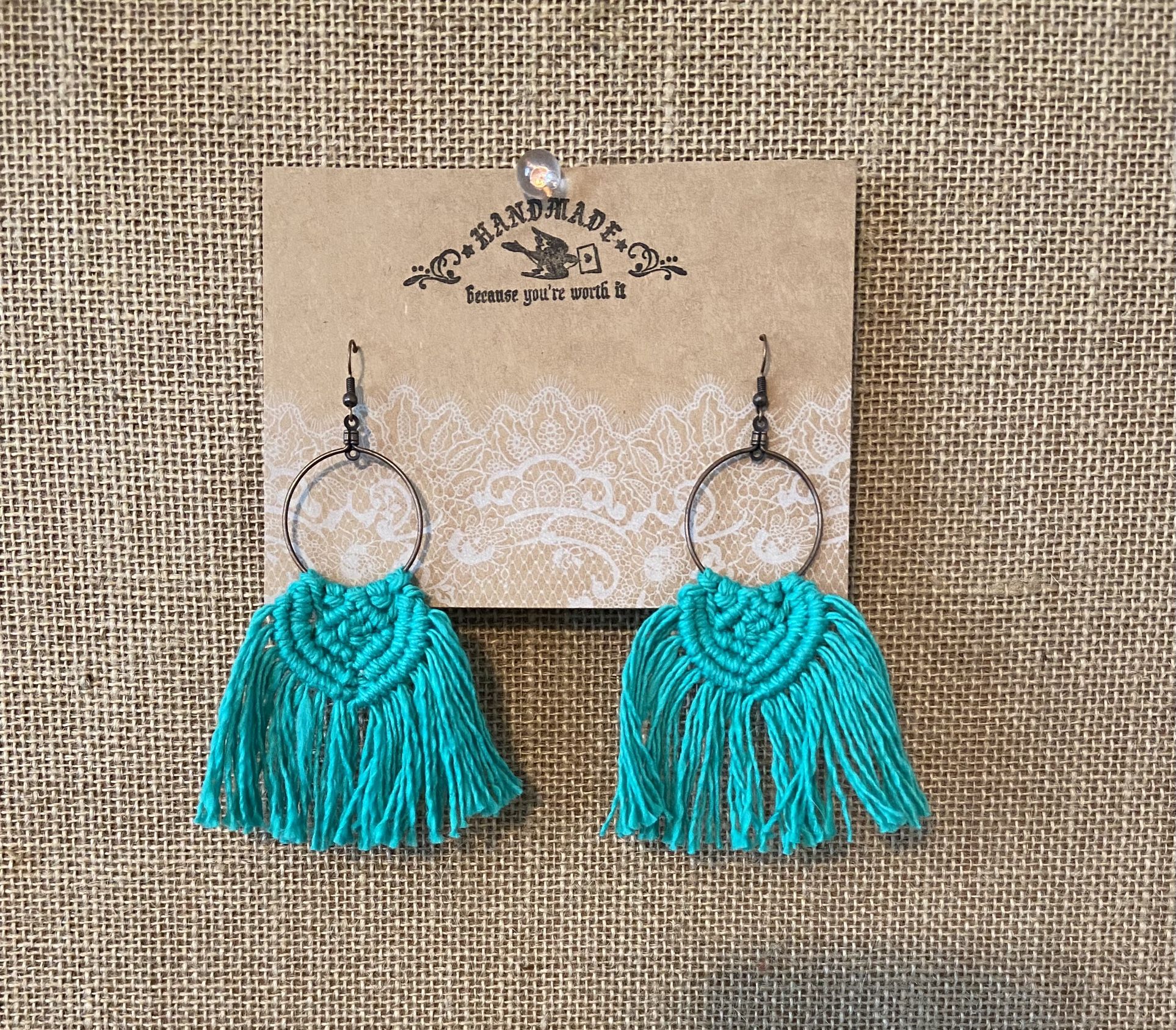 Handmade Macrame Boho Green Earrings