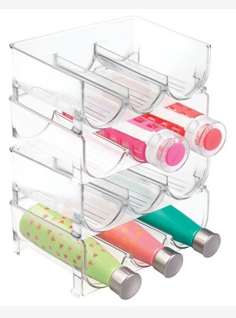 MDesign Plastic Free-Standing Stackable 3 Bottle Storage Holder Rack - Water, Wine, And Drink Organizer Shelf For Kitchen Countertop, Cabinet, Pantry,