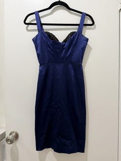 Navy Blue Satin Lace Trim Bebe Dress