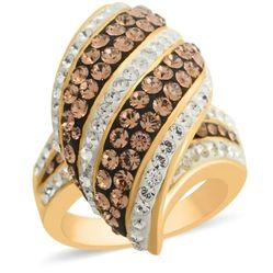 Champagne Color and White Austrian Crystal Ring in Goldtone

