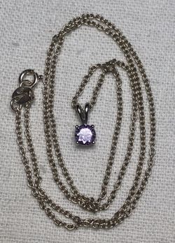Sterling Silver Round-Cut Amethyst Pendant & 18” Chain Necklace Both Marked 925