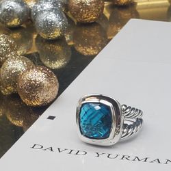David Yurman Sterling Silver With London Blue Topaz Albion Ring Sz  7