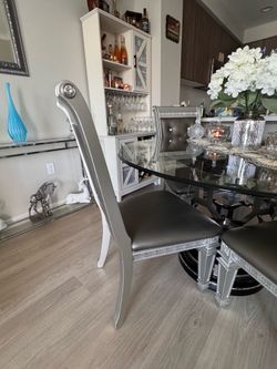 Set of 4 Silver Glam Dining Chairs – Excellent Condition