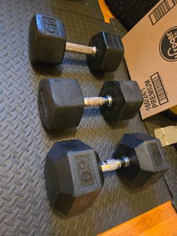 Single 45lb, 50lb, 60lb Rubber Hex Dumbbells