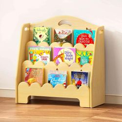 3-Tier Montessori Wooden Bookshelf for Kids, Toddler Book Rack Toy Organizer and Storage, Small Book Display Stand for Baby,