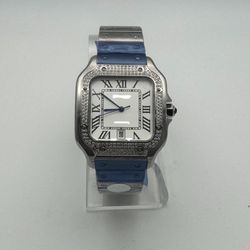 Square Silver-Tone Watch with Roman Numerals