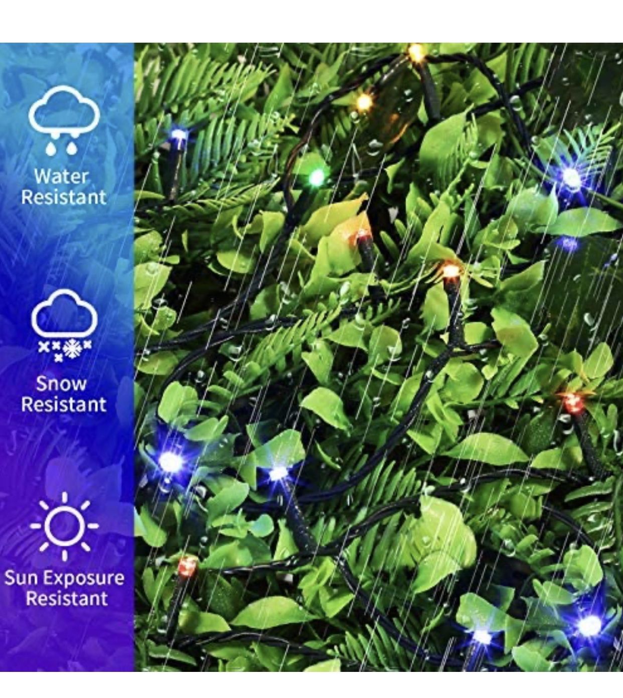 Waterproof LED Outdoor Christmas String Lights, LED UL Certified 8 Modes with End-to-End Plug, Indoor & Outside Fairy Light for Christmas Tree, Patio,