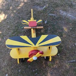 Kids solid wooden air plane on wheels works great 