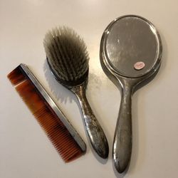 Vintage 1940S Sterling silver Mirror Brush And Comb