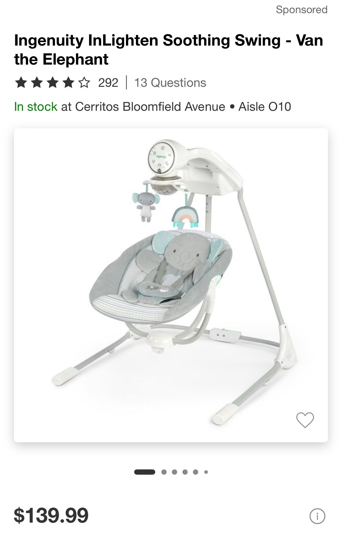 Ingenuity Baby Soothing Swing (Best Offer)
