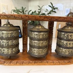 Tibetan Buddhist Handcrafted Spinning Prayer Wheels 3 Prayer Wheel Wall Hanging
