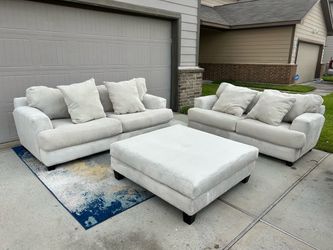 🤍 Elegant Cream 3-Piece Sofa Set with Ottoman