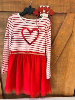 Valentine’s Day Dress with New Hearts Headband  (Girls Size 6)