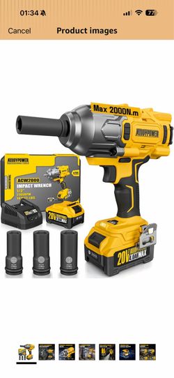 Cordless Brushless Impact Wrench, 1475 ft-lbs (2000N.m), 1/2 High Torque power impact gun, 3-Mode Speed, 4000mAh Battery, 3 Sockets, Electric Impact W