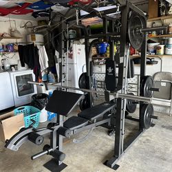 Vesta Fitness Smith Machine 2001 w/Bench Attachment | 230lb Bumpers Weights | 7ft Olympic Bar | Fitness | Gym Equipment | FREE DELIVERY 🚚 