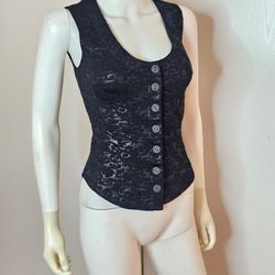 Anne Boothe Handmade Black Brocade Button-Up Corset Tank Top Size XXS NWOT